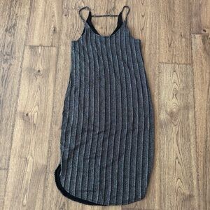 Everly Metallic Shimmer Silver and Black Midi Shift Dress Disco Glam Size: L